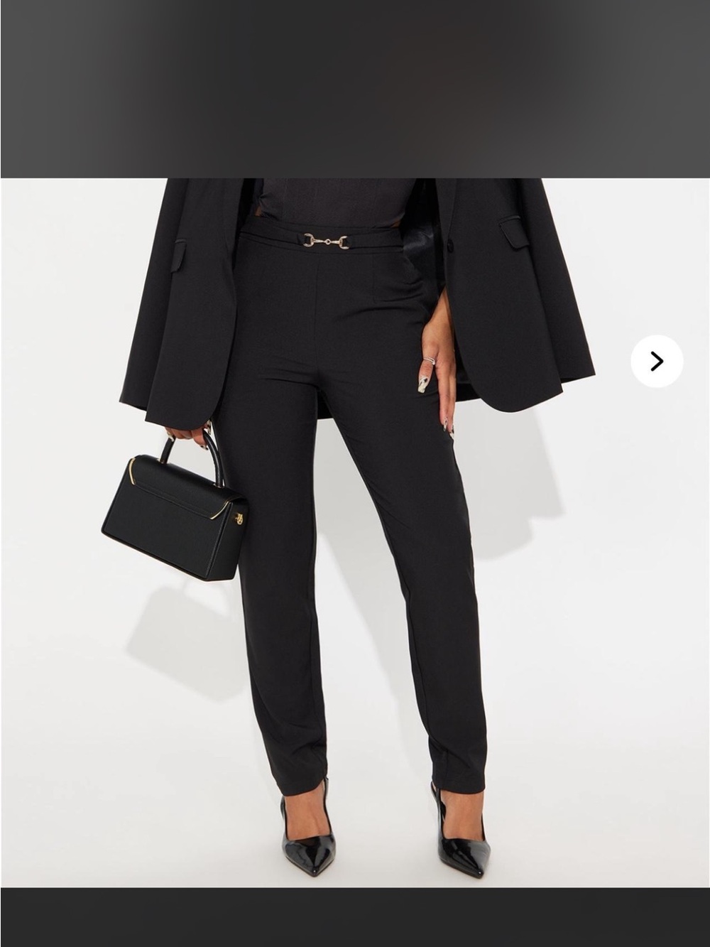 Fashion Nova Black High-Rise Ponte Trousers with Gold Buckle